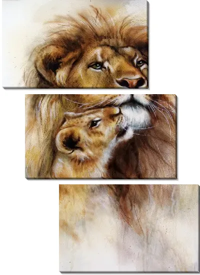 Модульная картина Лев и львенок