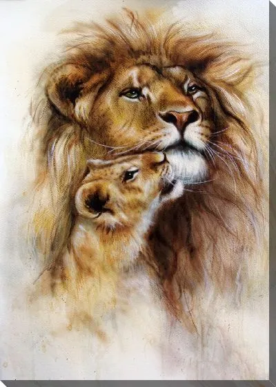 Картина маслом Лев и львенок