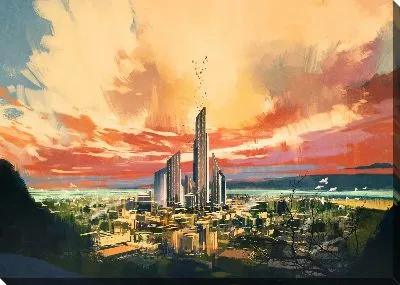 Картина маслом Вид на город №14