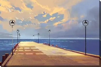 Картина маслом Мост у берега моря