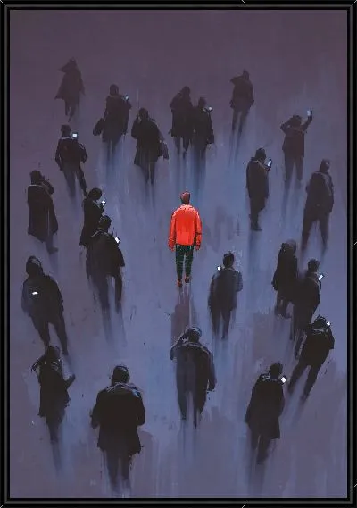 Картина Группа зависимых людей и одинокий мужчина в красном