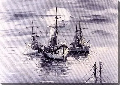 Картина маслом Лодки под луной