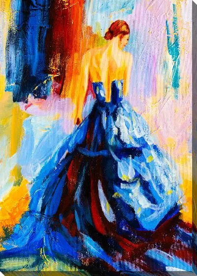 Картина маслом Девушка в синем платье