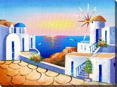 Картина маслом Вид с вершины здания