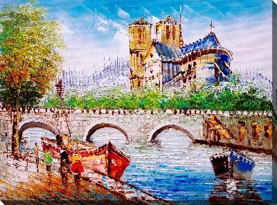 Картина маслом Мост через реку №6