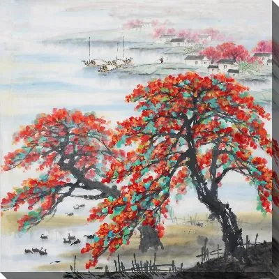 Картина маслом Дерево с красными листьями