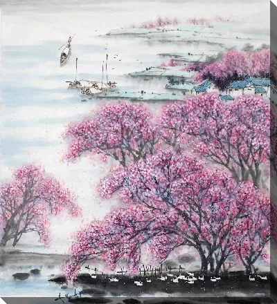 Картина маслом Дерево с розовыми листьями