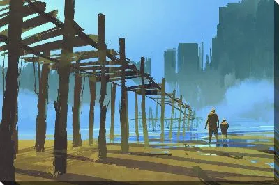 Картина маслом Руины города