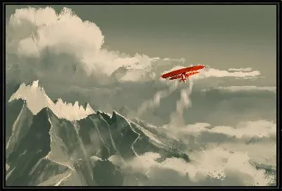 Полет красного самолета над горами