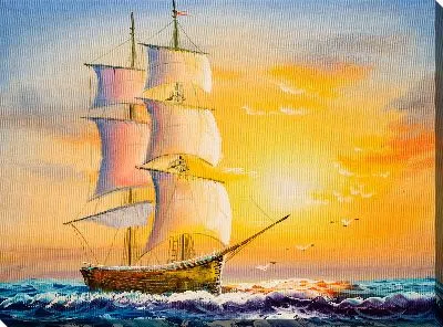 Картина маслом Корабль на закате №2