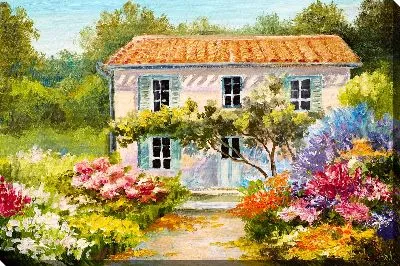 Картина маслом Дом среди цветов №3