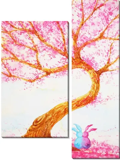 Модульная картина Зайцы под деревом