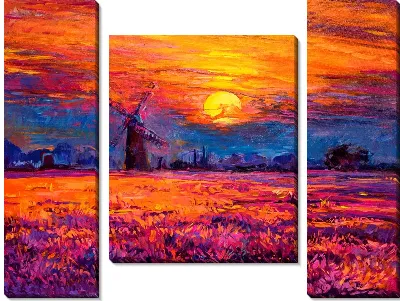 Модульная картина Мельница на закате