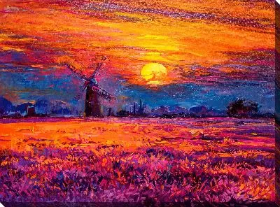 Картина маслом Мельница на закате