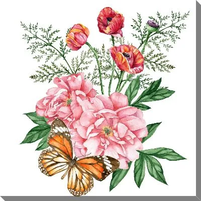 Картина маслом Розовые азалии и бабочка