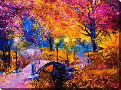 Картина маслом Мост в красочном лесу