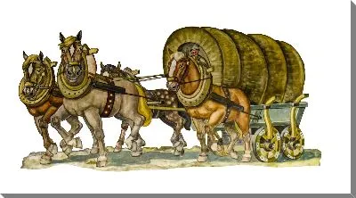 Картина маслом Лошади везут бочку