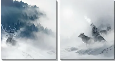 Модульная картина Волки и олень