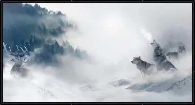 Картина Волки и олень