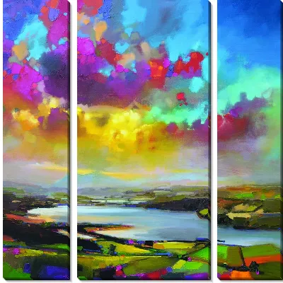 Модульная картина Цветное небо над рекой