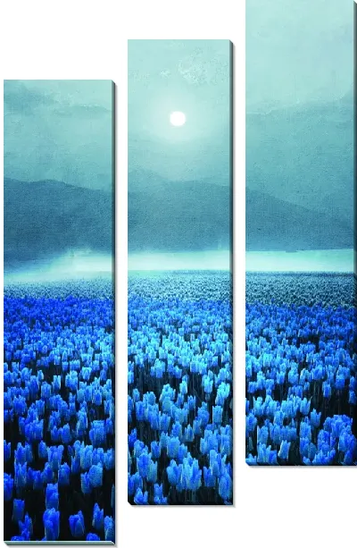 Модульная картина Поле голубых тюльпанов под Луной