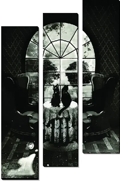 Модульная картина Иллюзия черепа с кошками