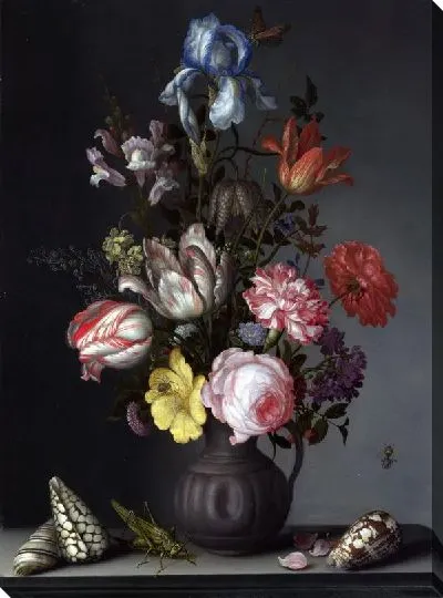 Картина Цветы в вазе и насекомые (Flowers in a Vase with Shells and Insects)