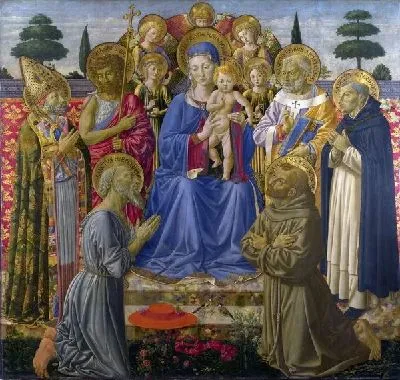 Картина Мадонна с младенцем среди ангелом ( The Virgin and Child Enthroned among Angels and Saints)
