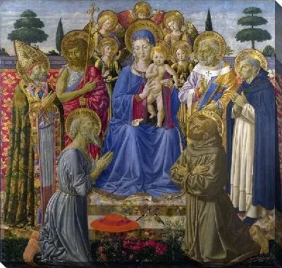 Картина Мадонна с младенцем среди ангелом ( The Virgin and Child Enthroned among Angels and Saints)