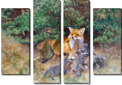 Картина Лиса с лисятами (A fox with cubs)