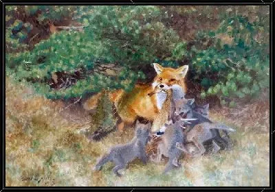 Лиса с лисятами (A fox with cubs)