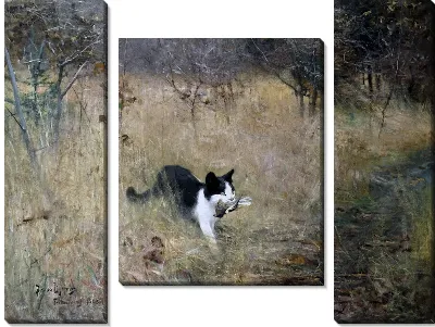 Картина Кошка охотится на птиц (The cat hunts birds)