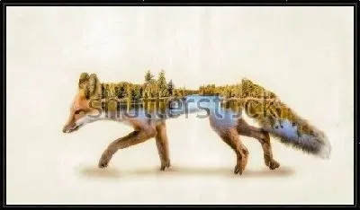 Картина Двойная экспозиция рыжая Лиса и среда ее обитания