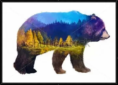 Картина Двойная экспозиция живописи - медведь и среда его обитания