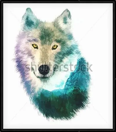 Картина Двойная экспозиция - волк и горы