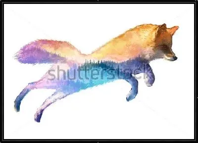 Двойная экспозиция - лис и живописный пейзаж