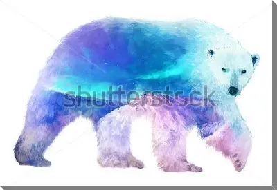 Двойная экспозиция - медведь и северное сияние