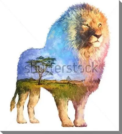 Двойная экспозиция - лев и саванна