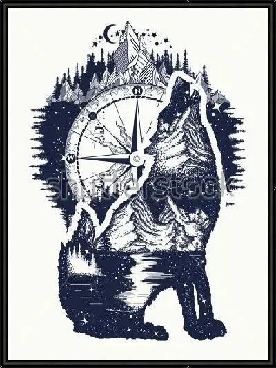 Картина Двойная экспозиция - волк и горы №2