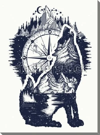 Постер Двойная экспозиция - волк и горы №2