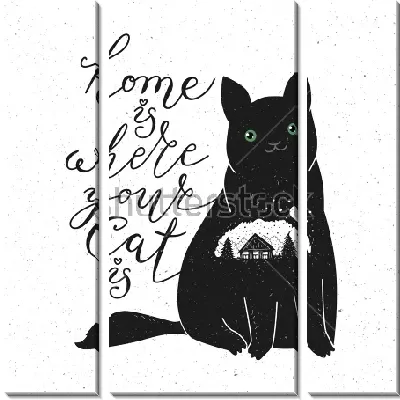 Модульная картина Двойная экспозиция - кот и домик