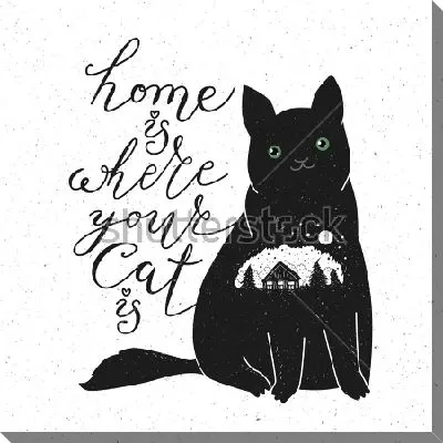 Постер Двойная экспозиция - кот и домик