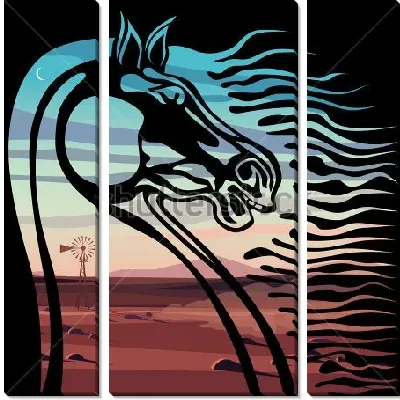 Модульная картина Двойная экспозиция - лошадь и пустыня