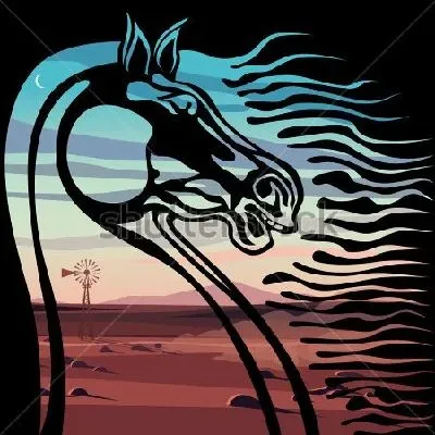 Плакат Двойная экспозиция - лошадь и пустыня