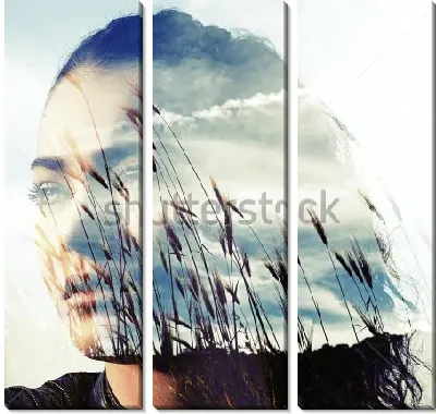 Модульная картина Двойная экспозиция - девушка и природа