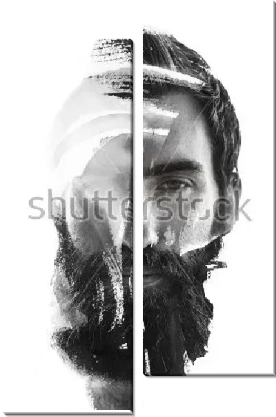 Модульная картина Двойная экспозиция - мужчина с бородой и текстура краски