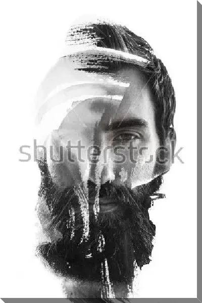 Постер Двойная экспозиция - мужчина с бородой и текстура краски