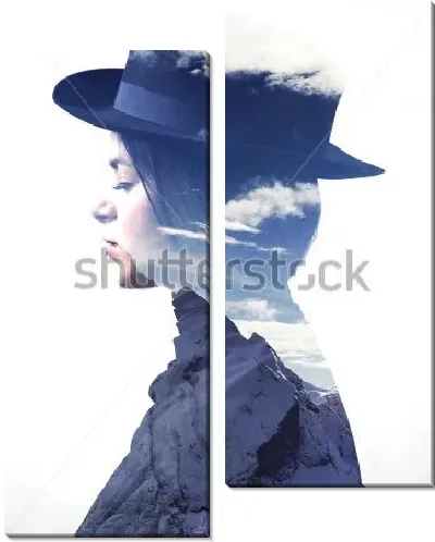 Модульная картина Двойная экспозиция - девушка и горы