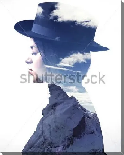 Постер Двойная экспозиция - девушка и горы