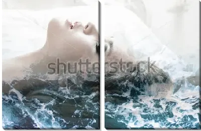 Модульная картина Двойная экспозиция - девушка и вода